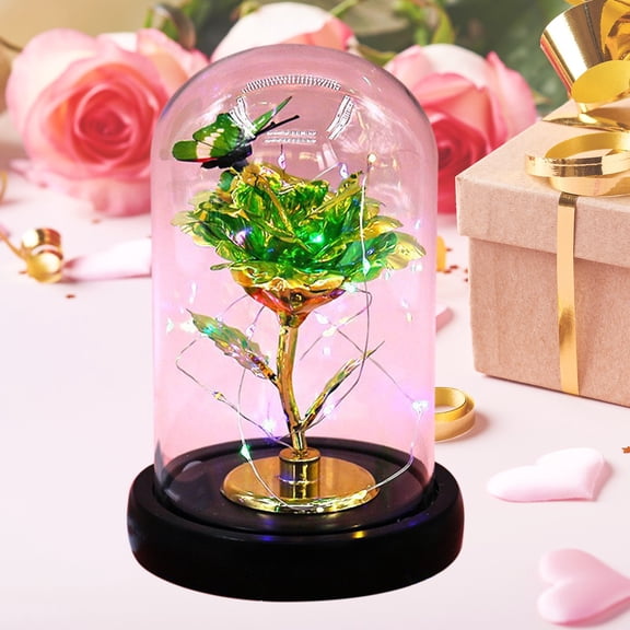 Green Rose Gifts for Women Mom, Galaxy Glass Rose Flower Gift Enchanted Crystal Light up Roses in Glass Dome Anniversary Birthday Xmas Gifts for Women Mom Her Wife Grandma Sister