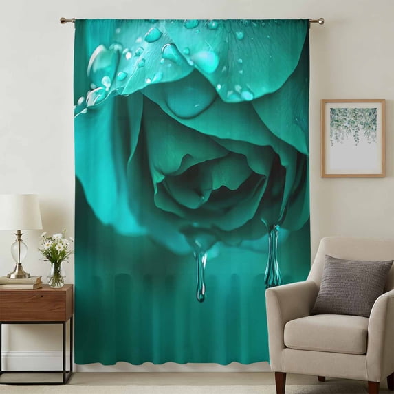 Green Rose Sheer Curtains 63 Inches Long, Elegance Fantasy Flowers Romantic Light Filering Curtains, Breathable Simi Curtain Privacy Drapes for Living Room Bedroom Lightweight Window Treatment