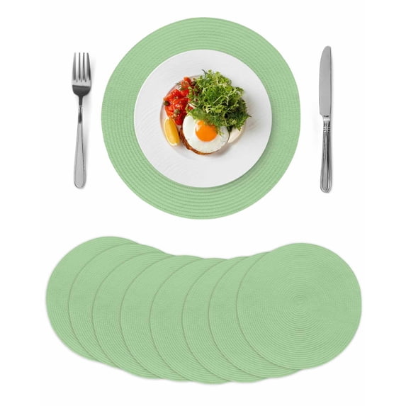 Green Round 15 Inch Placemats Set of 8, Minimalist Solid Color Modern Abstract HeatResistant Non Slip Place Mats for Dining Table, Wipeable Braided Kitchen Table Mats for Housewarming