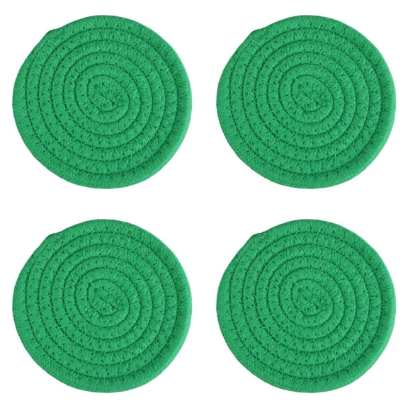 Green Round Braided Placemats for Dining Table, Cotton Woven Place Mats Set of 4, Washable Heat-Resistant Table Decor for Kitchen, Party, Holiday, Everyday Use