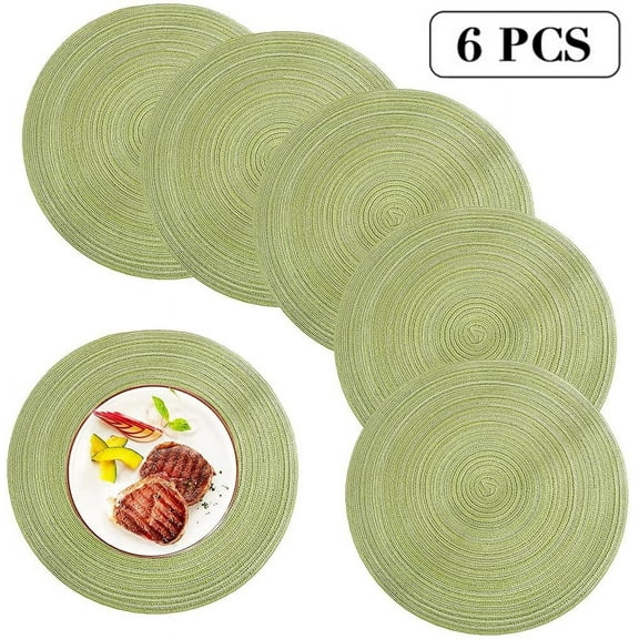 Green Round Braided Placemats Set of 6 Washable Round Placemats for Kitchen Table 15 inch Round Table Mats for Dining Tables