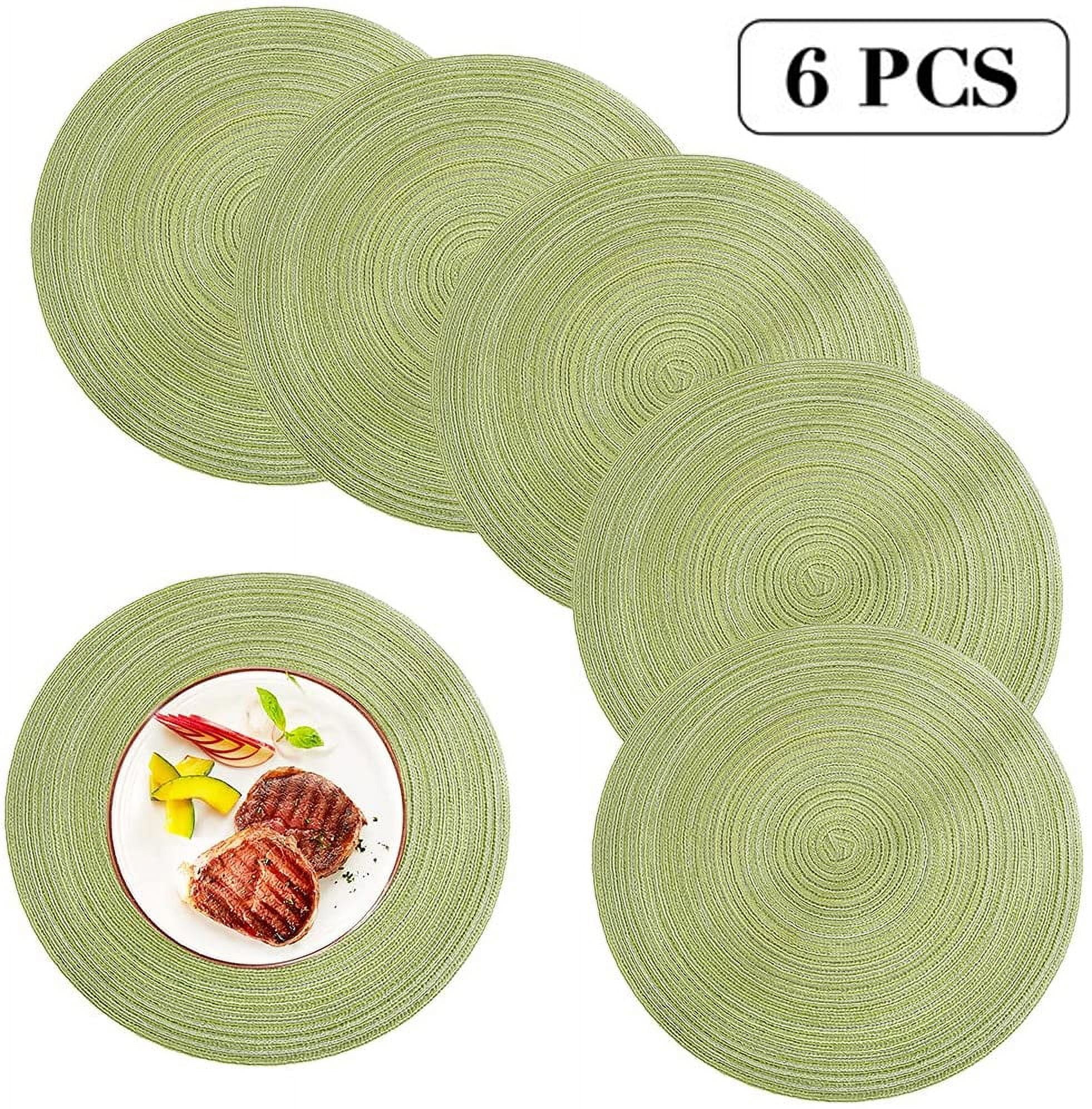 Green Round Braided Placemats Set of 6 Washable Round Placemats for