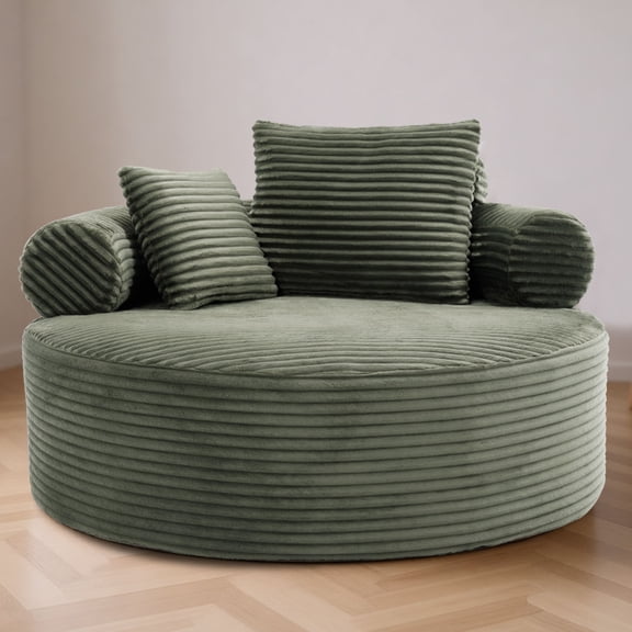 Green Round Cloud Sofa Bed with Memory Foam & Spring Support, Velvet Convertible Sectional Couch with 3 Pillows, No-Assembly Vacuum Pack Multi-Space Living Room Futon