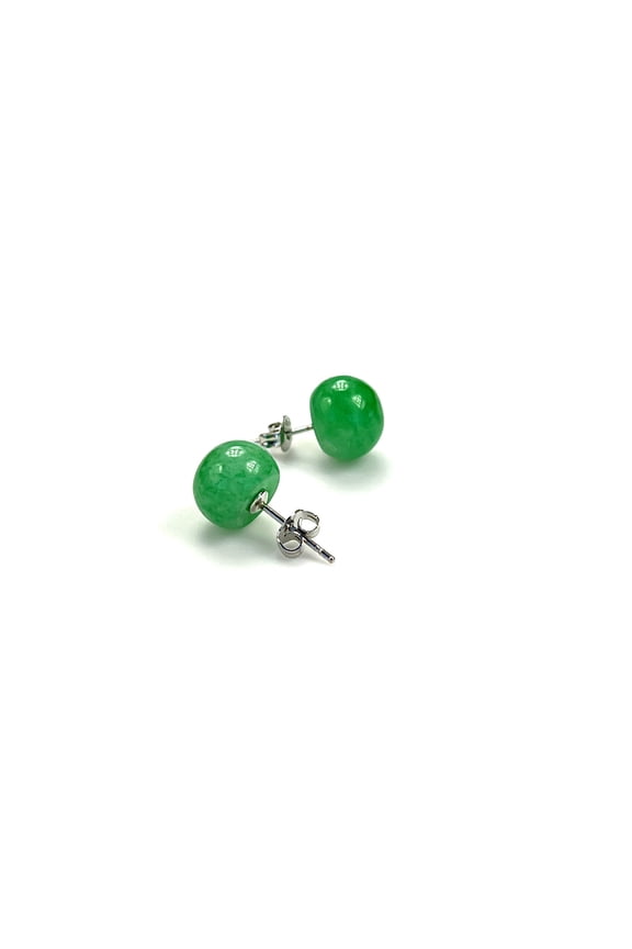 Green Round Gemstone Stud Earring for Women Men, 10mm, protection prosperity wisdom