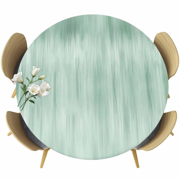 Green Round Tablecloth, Fitted Table Cover with Elastic for 36"-44" Round Tables, Modern Abstract Art Ombre Striped Table Cloth Outdoor Indoor Dinning Party Waterproof Tablecloths