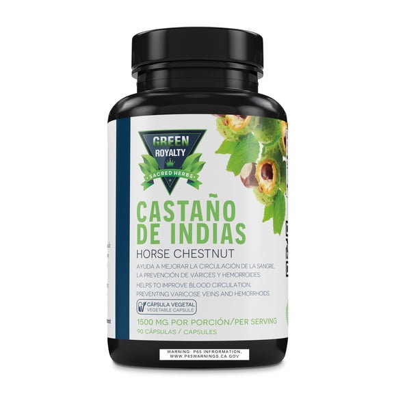 Green Royalty Castao de Indias (Horse Chestnut) Supplement, 90 Vegetable Capsules 1500 mg per Serving- Vegan, Non-GMO, Made in USA