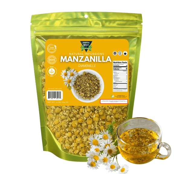 Green Royalty Chamomile Tea (Manzanilla) 4 oz | Whole Flower Loose Leaf | 100% Natural, Non-GMO | Herbal Relaxation Tea | Makes 30+ Cups | Product of Mexico