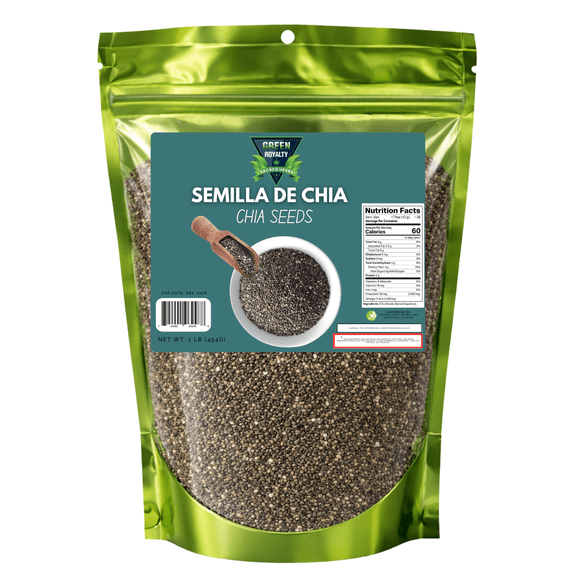 Green Royalty Chia Seeds 1 lb (454g) Raw Whole Chia Seeds Plant-Based Superfood for Smoothies, Puddings, Baking & Everyday Recipes