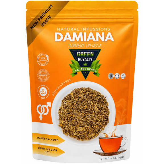 Green Royalty Damiana Leaf 4 oz | 100% Raw & Natural | Caffeine-Free, Gluten-Free, Sugar-Free | Herbal Infusion Tea | Product of Mexico