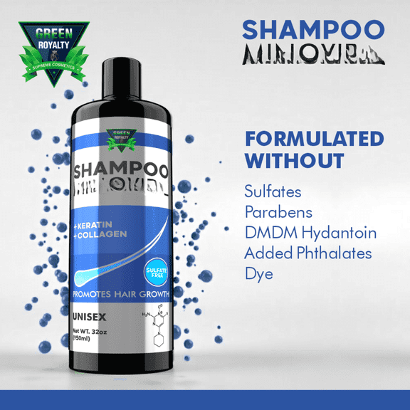 Green Royalty Shampoo Mino for Better Length-1 Lt per Bottle-Unisex(For All Types of Hair)-Silk and Flawless