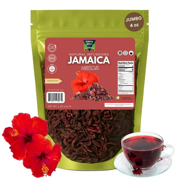 Green Royalty Jamaica (Hibiscus) Herbal Tea 4oz  Natural Infusion Dried Flower, Caffeine-Free, Non-GMO