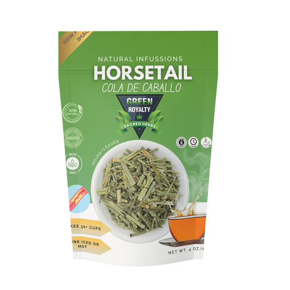 Green Royalty Horsetail Herb (Cola de Caballo) 4 oz | Raw & Natural Loose Leaf | Caffeine-Free, Gluten-Free, Sugar-Free | Herbal Infusion Tea | Makes 30+ Cups