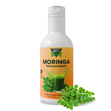 Green Royalty Moringa Liquid Supplement with Horseradish Root, Herbal Strength Formula, 20 fl oz (600 ml), Vegan, Sugar Free, Gluten Free Dietary Supplement