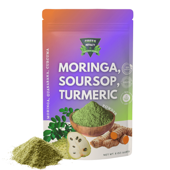 Green Royalty Moringa, Soursop & Turmeric Powder (8oz) | Natural Herbal Blend for Immunity, Digestion & Energy