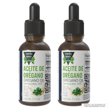Green Royalty Oregano Oil 1oz – 75% Carvacrol Concentrate – Natural Herbal Supplement – 2 pack