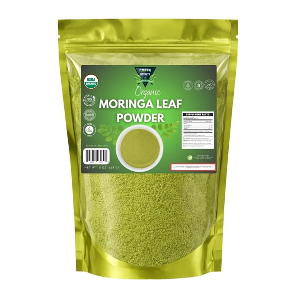 Green Royalty Organic Moringa Leaf Powder, USDA Organic Superfood Powder, Non-GMO, Vegan, Gluten Free Nutrient-Rich Plant Powder for Smoothies, Teas & Drinks, 8 oz