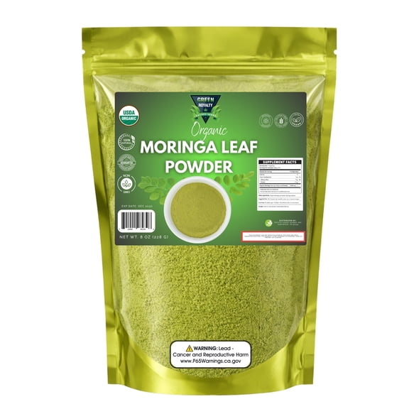 Green Royalty Organic Moringa Leaf Powder, USDA Organic Superfood Powder, Non-GMO, Vegan, Gluten Free Nutrient-Rich Plant Powder for Smoothies, Teas & Drinks, 8 oz