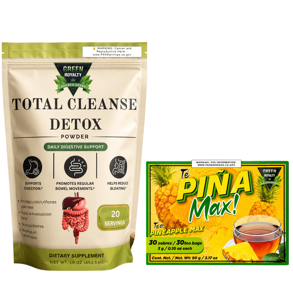Green Royalty Pia Max Tea 30 Bags & Royal Detox Fiber Ultra Forte 300g, Dietary Supplement Combo, 100% Natural