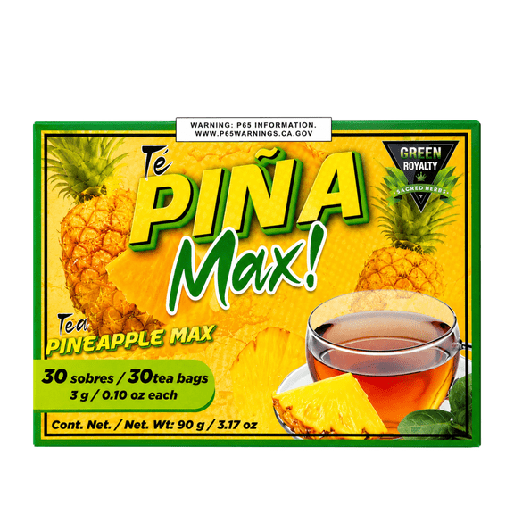 Green Royalty Pia Max Pineapple Herbal Tea Bags, Tropical Herbal Infusion, Caffeine Free Tea, 30 Individually Wrapped Tea Bags, 3.17 oz