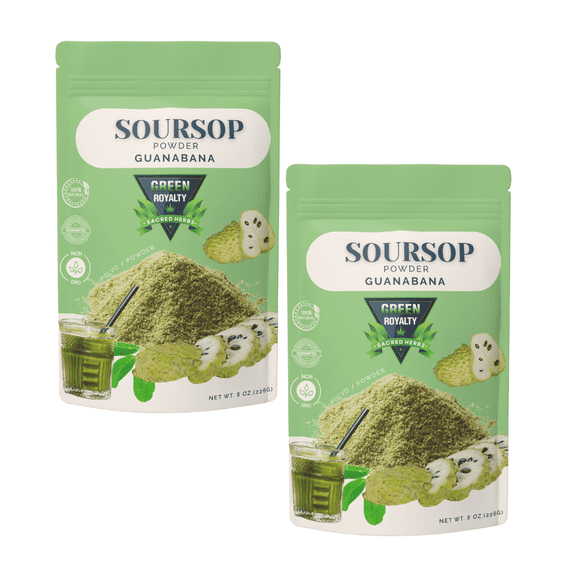 Green Royalty Soursop (Guanabana) Powder Bundle  2 Pack, 8 oz Resealable Bags for Freshness | Herbal Superfood, Non-GMO