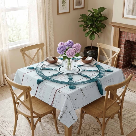 Green Rubber Square Tablecloth 54x54 Inch White Wood Grain Waterproof Polyester Tablecloth for Dining Table, Washable Table Cover for Kitchen Dining Room Wedding Decoration,Stain Resistant
