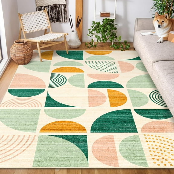 Green Rug Boho Washable, Area Rugs For Living Room Bedroom,Large Throw Floor Carpet Non Slip Soft Modern Abstract Sage Green 1x2ft