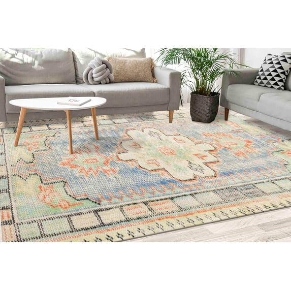 Green Rug, Orange Rug, Medallion Rug, Vintage Style Rug, Turkish Rug, Cool Rug, Thin Rug, Personalized Rug, Round Rug, Salon Decor Rug, 3.3'x9.2' - 100x280 cm