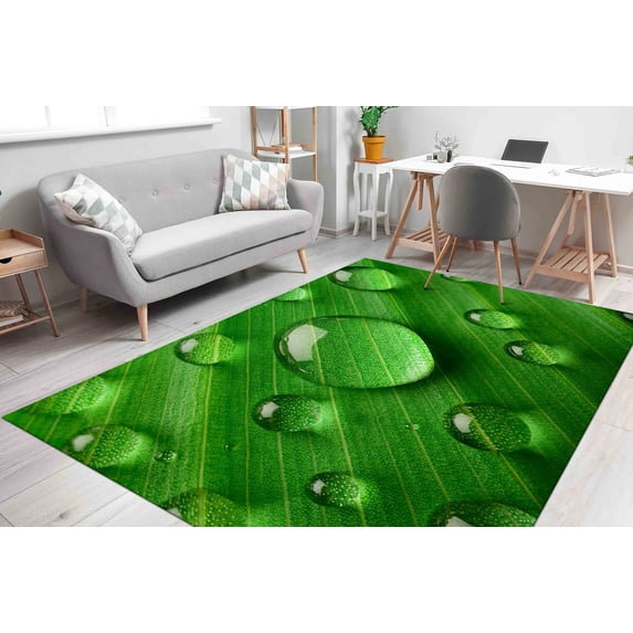 Green Rug, Water Drop Rug, Farmhouse Rugs, Floral Rug, Customs Rug, Cool Rug, Botanical Rug, Indoor Rug, Housewarming Gift, Trendy Rug, 2.6'x5' - 80x150 cm