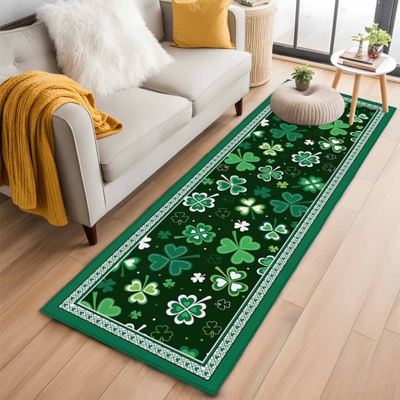 Green,Runner Rug 2x6 FT,Non Slip Hallway Rugs,St. Patrick's Day Shamrock Spring Checkered Washable Soft Floor Carpet Throw Runner Carpet Long Rugs for Entryway Kitchen Bedside Sliding Door