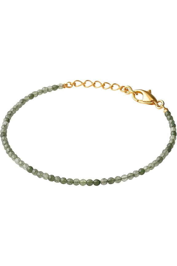 Green Rutilated Quartz Crystal Bracelet - 2mm Beaded Bracelet and Healing Stones (Faceted, Golden Chain)