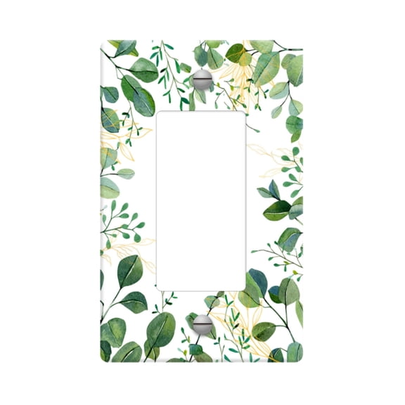 Green Sage Leaves Light Switch Cover Plates, 1 Gang Single Rocker Outlet Covers Wall Plate, Rustic Electrical Switchplate Faceplate, GFCI Socket Plug Electrical Wall Panels for Home Decor