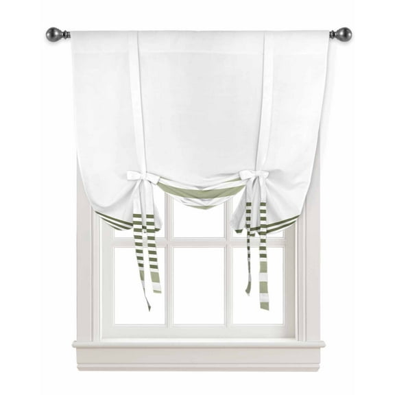 Green Sage Modern Stripes Tie Up Curtains for Window,Country Chic White Stiped Geometric Lines Thermal Insulted Balloon Shade Adjustable Rod Pocket Curtain Valance for Kitchen Bathroom Café 52 x 63