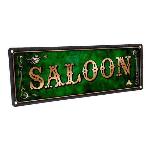 Green Saloon 4"x12" Metal Sign, Wall Décor for Mancave, Den, and Gameroom