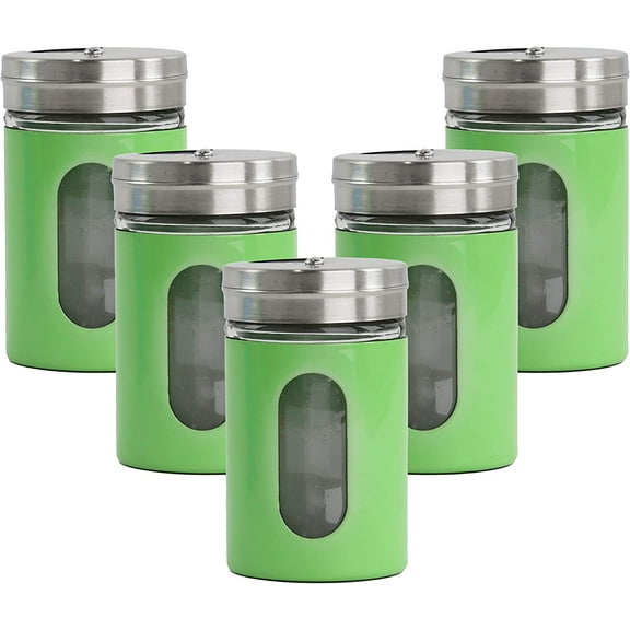 Servette Home Green Salt Pepper Shakers Retro Spice Jars Glass - Set of 5