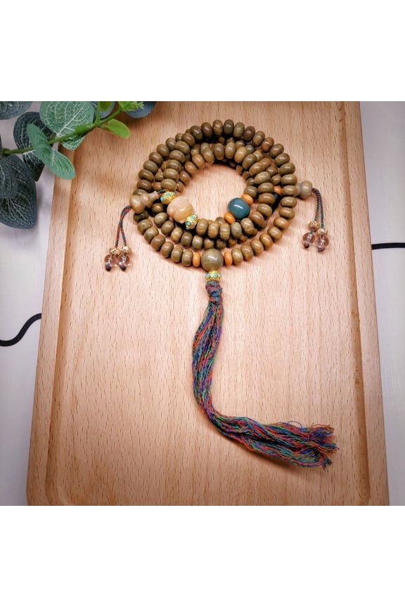 Green Sandalwood 108 Beads 8mm Mala Bracelet Necklace Unisex Prayer Beads Buddhist Style Meditation Spiritual Jewelry