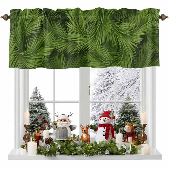 Green Sandpins Valances for Windows, 54 x 18in, Christmas Pine Leaf Winter Botanical Modern Rod Pocket Kitchen Valance Curtain Light Filtering Window Treatments for Living Room Bedroom, 1 Panel