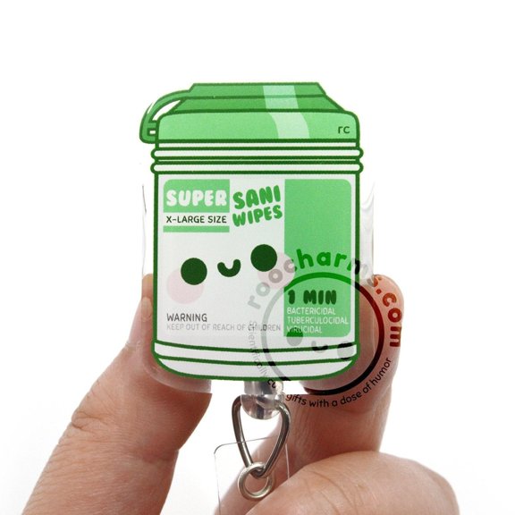 Green Sani Wipe Acrylic Badge Reel, Nurse Gift, CNA ID Lanyard, Nursing Student, Medical Assistant Vet Tech Environmental Services roocharms
