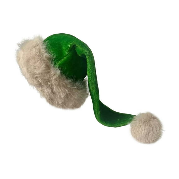 Green Santa Hat With Plush Material For Festive Attire During Christmas One Size With Lightweight Design For Easy Wear