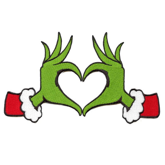 Green Santa Heart Hands Patch 2 Piece The One Who Stole Christmas Embroidered Iron On