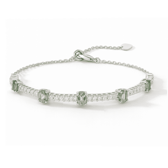 Green Sapphire Adjustable Bracelet Oval 1.1 ct White Zircon 925 Sterling Silver Birthday Presents for Women