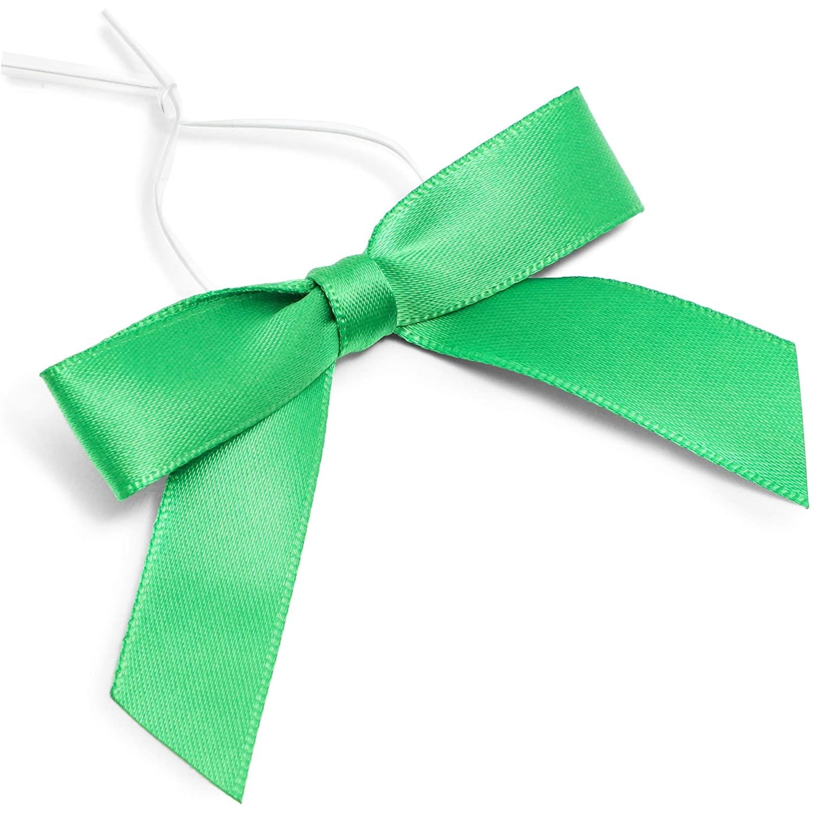 Green Satin Bow Twist Ties for Treat Bags (100 Pack)