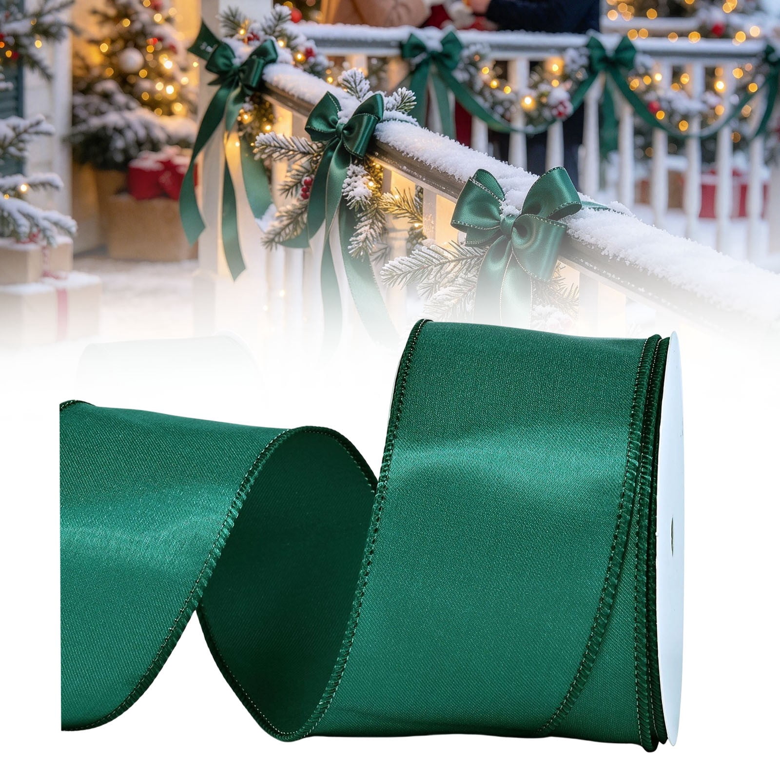 Green Satin Wired Ribbon 2.5 in x 10 Yards, Christmas Ribbon for Tree ...