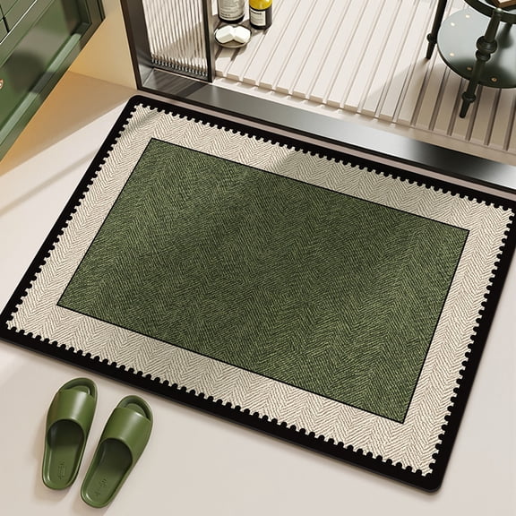 Green Scalloped Bathroom Rug, Quick-Drying Magic Bath Mat Absorbent Non-Slip Bathroom Rug Floor Rugs, Area Rugs for Bathtub Kitchen Laundry Room Entryway