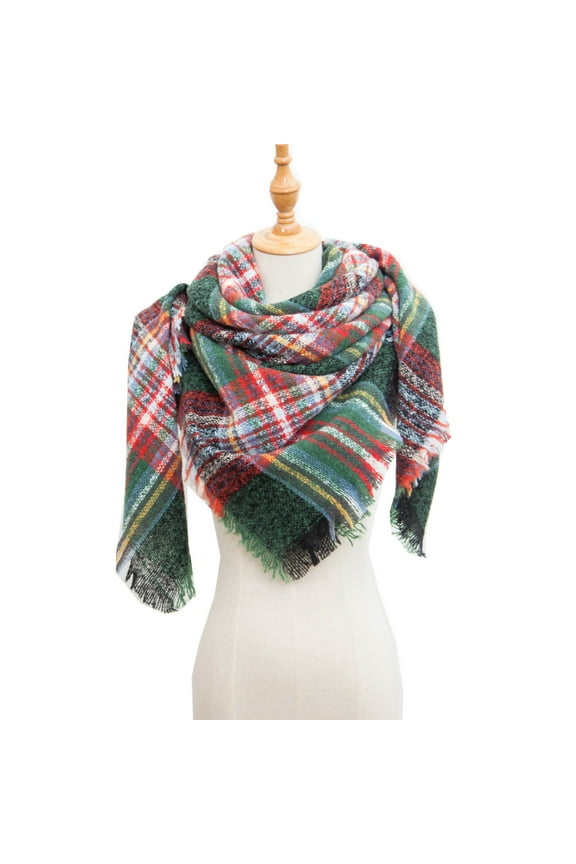 Green Scarf for Women Fall Winter Scarf Classic Tassel Plaid Scarf Warm Soft Chunky Large Blanket Wrap Shawl Scarves on Sale Clearance
