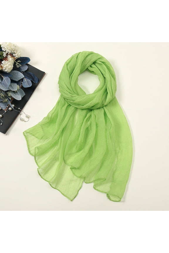 Green Scarf Women Summer Casual Colorful Multicolor Solid Color Chiffon Thin Regular Silk Scarf Sunscreen Scarf