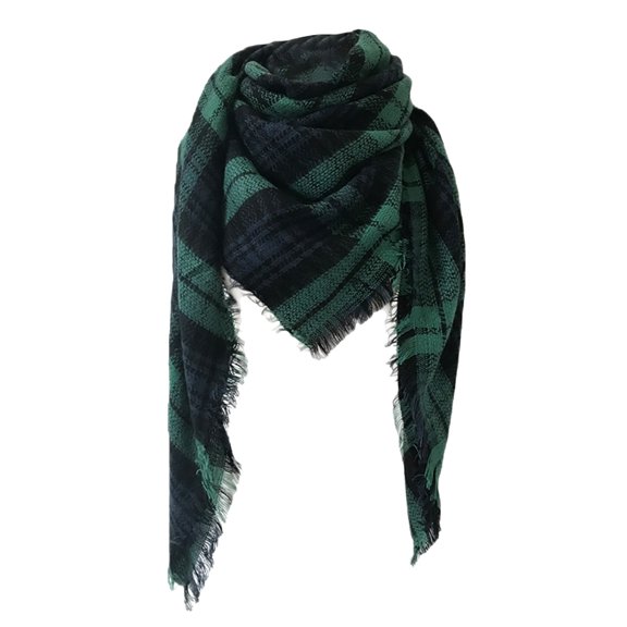 Green Scarfs Scarf Premium Winter Large Knit Plaid Checked Square Blanket Scarf Shawl Wrap