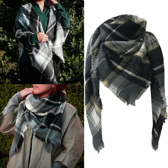 Green Scarfs Scarf Scarf Europe and The States Autumn and Winter Warm Neck Imitation Shawl Fashion Plaid Scarf