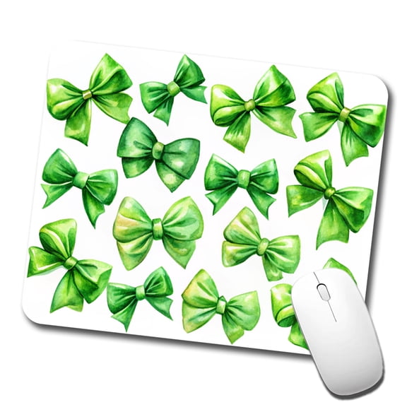 Green Scattered Coquette Bows Watercolor Mouse Pad Low Profile Gaming Mat