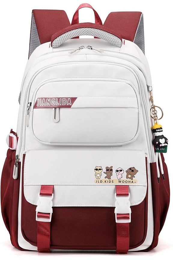 -Green School Backpack for Elementary and Middle School Students, Large Capacity Bookbag with Multiple Pockets, Lightweight-01#red-
