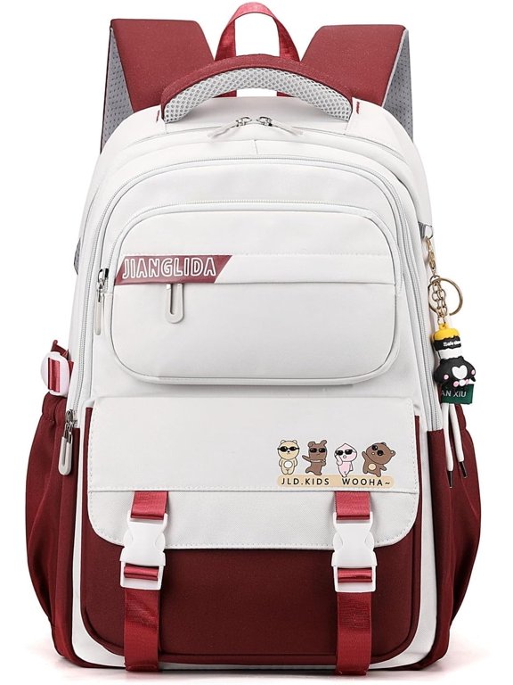 Green School Backpack for Elementary and Middle School Students, Large Capacity Bookbag with Multiple Pockets, Lightweight-01#red-